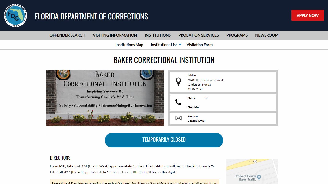 Baker Correctional Institution -- Florida Department of Corrections